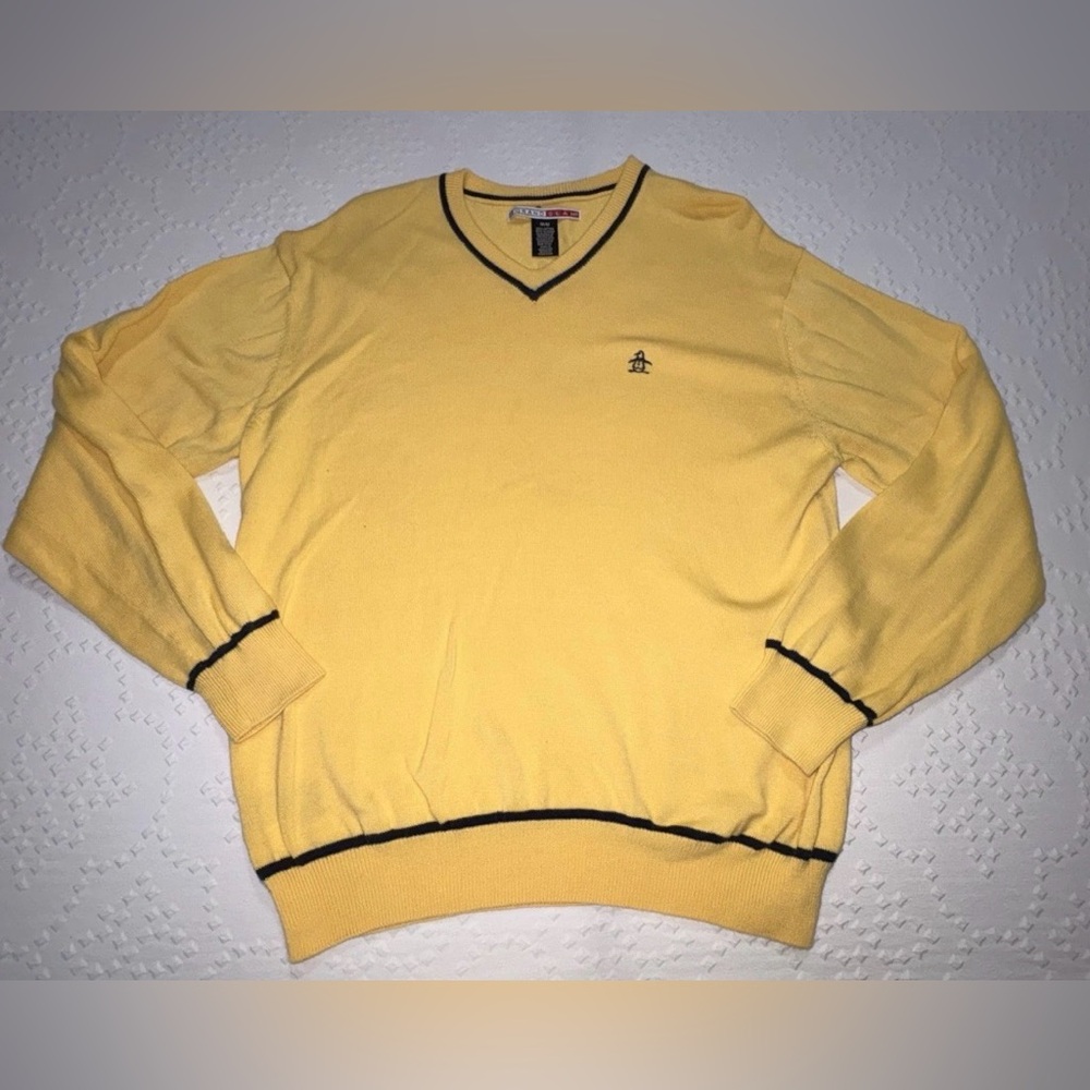 Vintage Men’s Grand Slam Pullover Sweater Size Medium Yellow Navy Trim